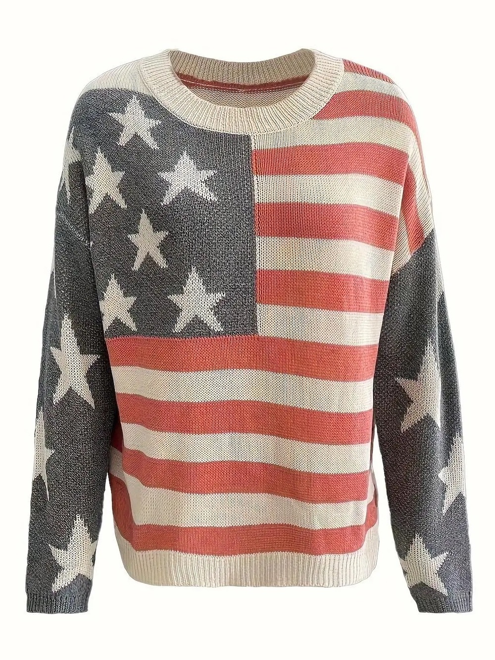 American Flag Sweater Lightweight Pullover Americana Patriotic USA Large